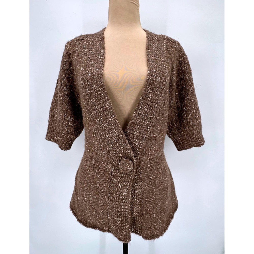 If It Were Me Brown Alpaca Wool Blend Short Sleeve Single Button Cardigan Large